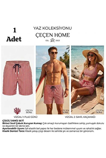 ÇEÇEN HOME (1 Piece) Stripe Detailed Short Unisex Swim Shorts, Comfortable Qu...