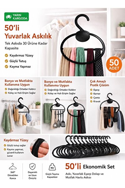 askı 50 ‘li eşarp havlu kemer kravat askısı seti