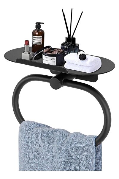 The Bros Hand Towel Ring with Shelf, Towel Ring, Wall Mounted Towel Holder, B...