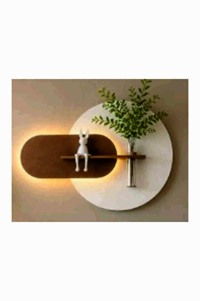 dedeler dekor AHŞAP PİLLİ LEDLİ BOHEM TARZI SALON DUVAR RAFI ÇİÇEKLİK 50 X 75 CM