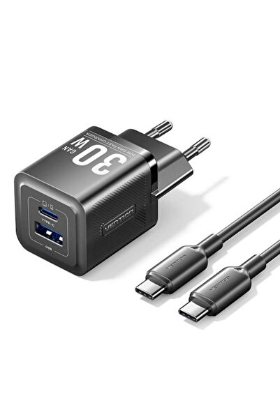 Vention Φορτιστής GaN με θύρα εξόδου USB-A και θύρα εξόδου USB-C και καλώδιο ...