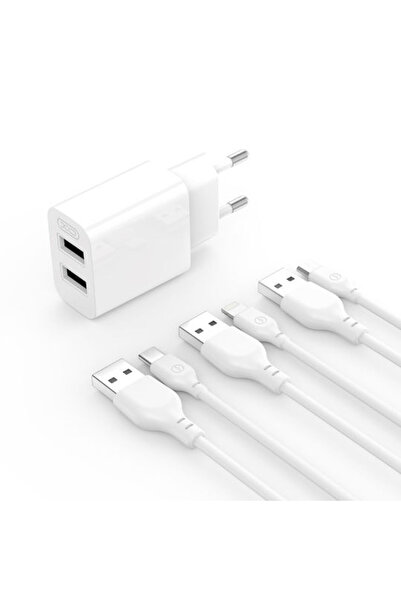 Xo Φορτιστής με 2 θύρες USB-A και καλώδιο Lightning Λευκό (L109)