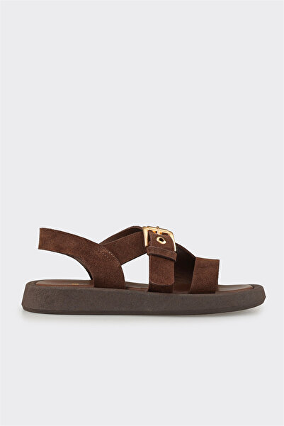 Elle Shoes Kahve Deri Kadın Sandalet