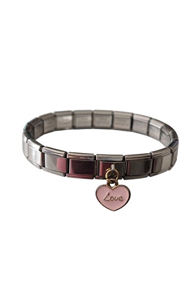 Sibelya Aksesuar Italian Charm Bracelet Love Silver Steel Women's Bracelet wi...