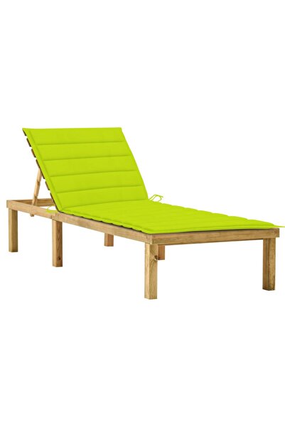 vidaxl Șezlong cu pernă verde aprins, lemn de pin tratat