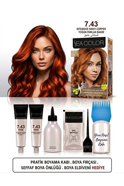 Sea Color Set Saç Boyası 7.43 Yoğun Parlak Bakır 2 Li +Pratik Boya Kabı