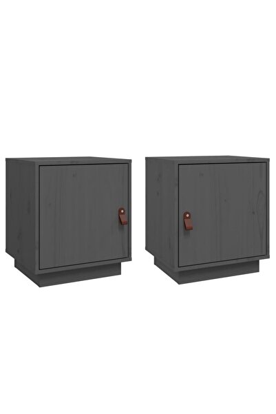 vidaxl Noptiere, 2 buc., gri, 40x34x45 cm, lemn masiv de pin