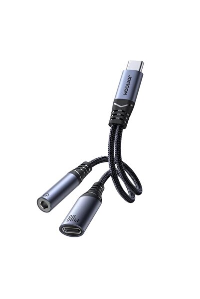 Joyroom Adaptor audio SY-C02, USB-C la 3.5mm / USB-C, Negru