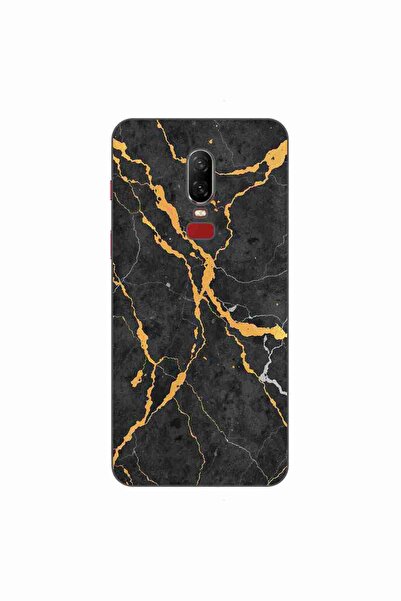 OEM Husa compatibila cu OnePlus 6 Silicon Gel Tpu Model Noir Gold Marble