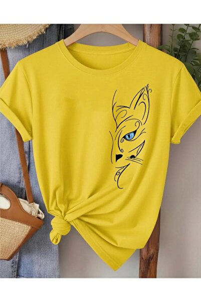 NIGRUM PARDUS New Season Blue Eyed Cat Printed 100% Cotton Plus Size Women's ...