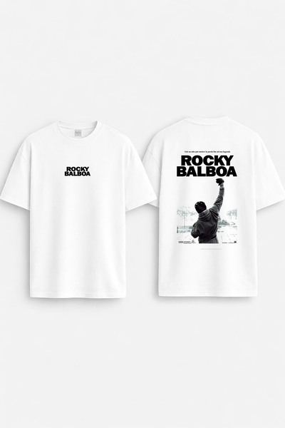 cesita Tricou negru cu imprimeu Rocky Balboa, cu gâtul tip crewneck, oversize