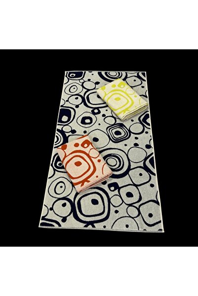 SAVESSA Shapes Series 3-Piece Beach-Bath Towel Set 70X140 cm Navy Blue-Orange...