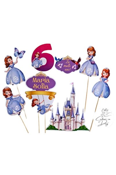 OEM Topper de tort Prințesa Sofia, lucrat manual – set personalizat cu nume ș...