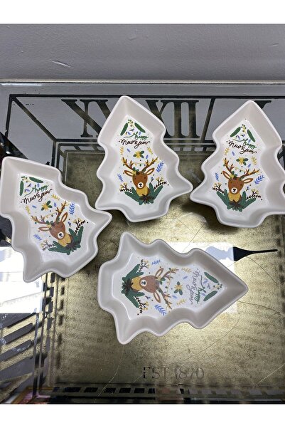 elif aksesuar طبق تقديم الحلوى بتصميم غزال الصنوبر لعيد الميلاد، 4 قطع، 16×12 سم