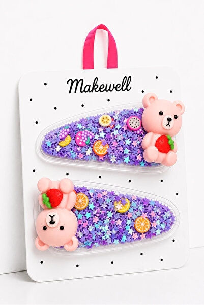 MakeWell 2-Piece Children's Snap Hair Clips with Teddy Bear Figures – Purple ...