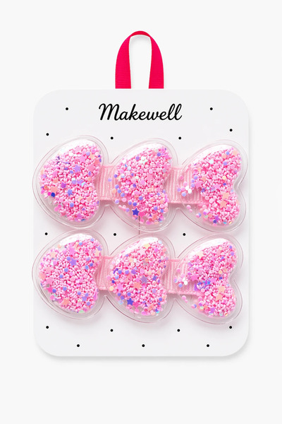 MakeWell Kız Çocuk Kalp Şekilli Sulu Simli Yan Toka – Pembe Renkli Saç Tokası...