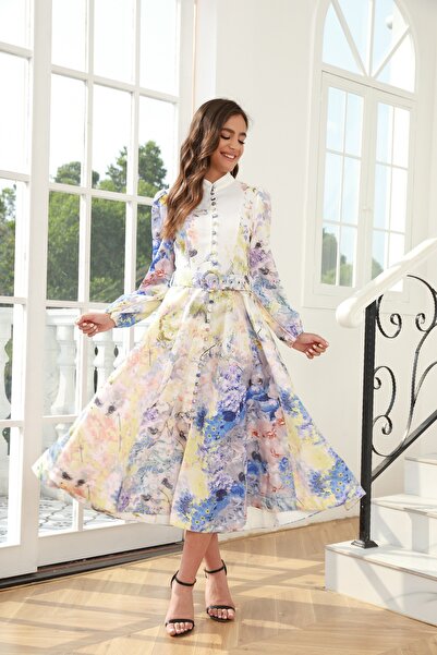 Independent Luxury Supplier Midi Dress with Long Sleeves Elegant Belted Dress