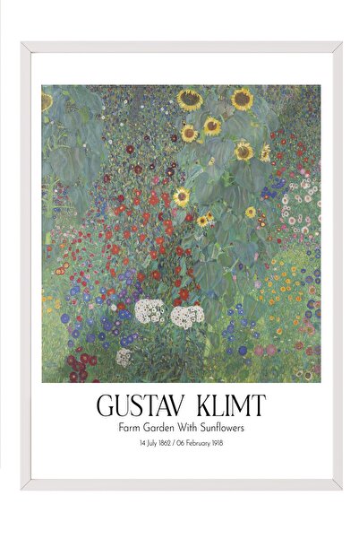 Postifull Gustav Klimt - Farm Garden with Sunflowers, White Framed Painting, ...