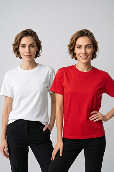 fevien Women's 2-Pack Basic Crew Neck Short Sleeve T-Shirt - Casual Comfort F...