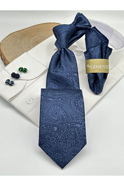 Gutiero Classic Tie with Blue Paisley Patterned Handkerchief