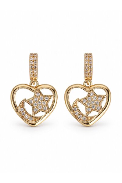 serelya Brass Gold Color Zircon Stone Heart Model Moon Star Embroidery Women'...