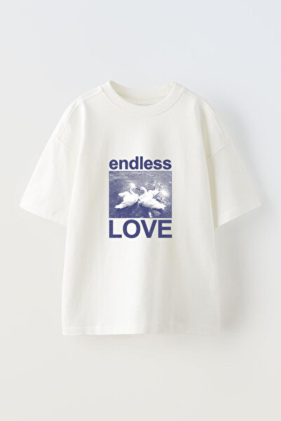 Anetos Endless Love Design Pre-Printed Cotton White Oversize T-Shirt