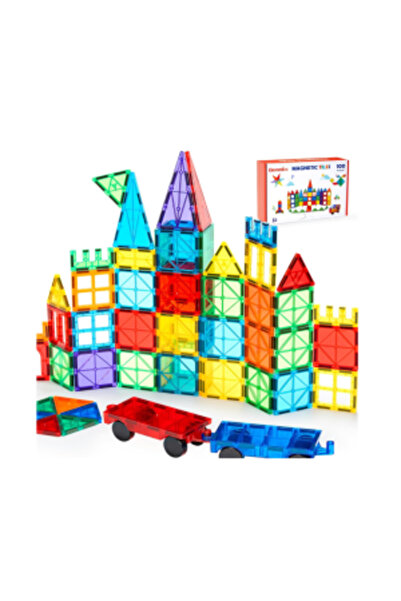 PlayFun Set de Construcție Magnetic Tiles, 60 Piese Colorate, Joc Educativ STEM
