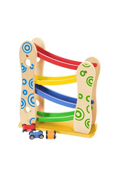 Ecotoys Pista de tobogan din lemn + 3 mașinuțe de jucărie