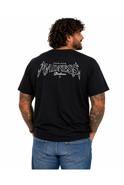 MocGrande Men's Oversized Crew Neck T-Shirt Madness 26148 Black