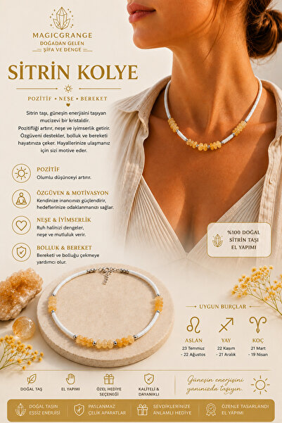 magıcgrange Citrine Natural Stone Women's Minimal Boho Necklace – Stone of Po...