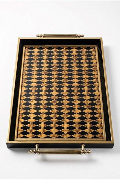 Sembol Luxury Glass Presentation Tray with Handles Black Tray 50X31X4 cm