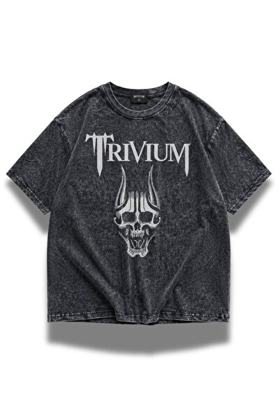 Fuddy Moda Tricou unisex cu logo Trivium imprimat, lavabil, tricou retro supr...