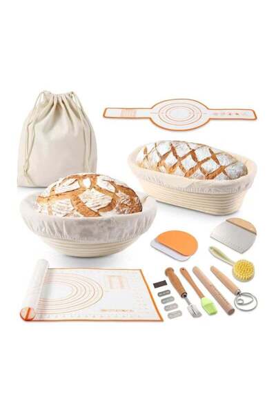 Arabest Bread Proofing Basket Set, 2 Banneton with Liner & Linen Mat for Sour...
