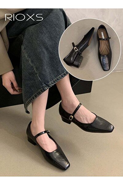 RIOXS Women's Mary Jane Heels, Square Closed Toes Pump Shoes with Buckle Stra...