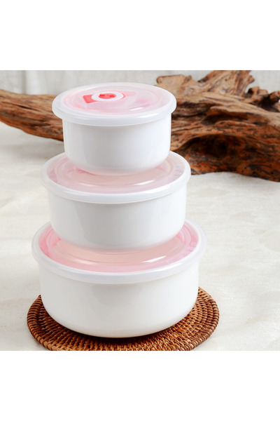 Zorix Set of 3 Food Storage Containers with Vacuum Lids: Ceramic Bowls for Ke...