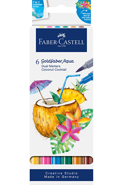 Faber Castell SOLUBLE MARKER 2 TIPS SET 6 PIECES TROPICAL COLLECTION COCONUT ...