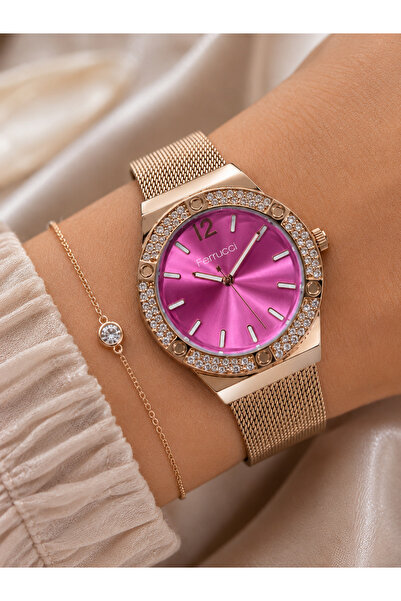 Ferrucci Women's Wristwatch with Wicker Steel Band, Rose Gold Color, Casual a...