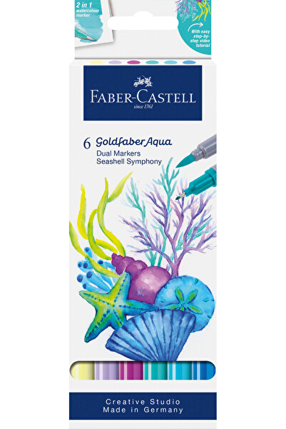 Faber Castell Soluble Marker 2 Tips Set 6 Pieces Tropical Collection Shells G...