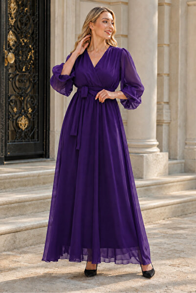 IŞILTI Women's Double Breasted Collar, Flounce Sleeves, Lined, Belted, A-Line...