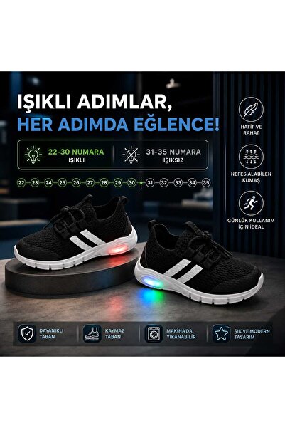 Slipcat Unisex Çocuk Işıklı Spor Ayakkabı Rahat Günlük Sneaker