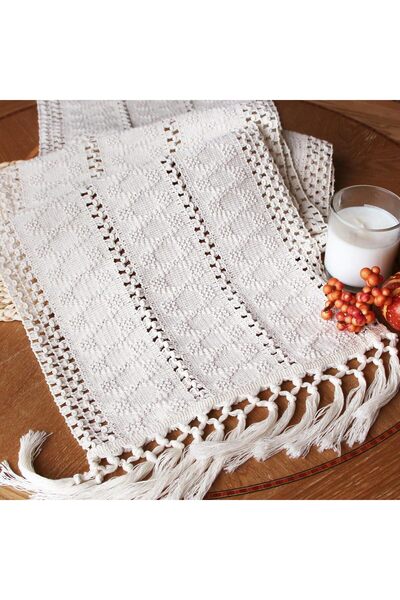 Arabest Boho Table Runner,Tassels,Cream Burlap,72 Inches Long,12x72 Inches,Co...