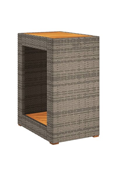 vidaxl Garden side table with wooden top, grey, 60x40x75 cm, polyrattan