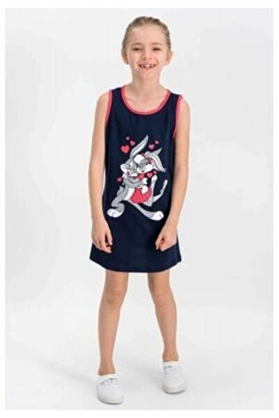 Serena Girls' dress with thick straps, Buggs Bunny print, black color