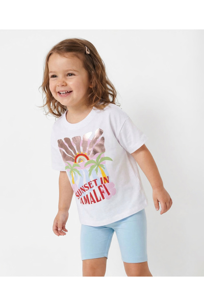Bonfino 100% Cotton Printed Half Sleeves Oversized T-Shirt & Short Set - White