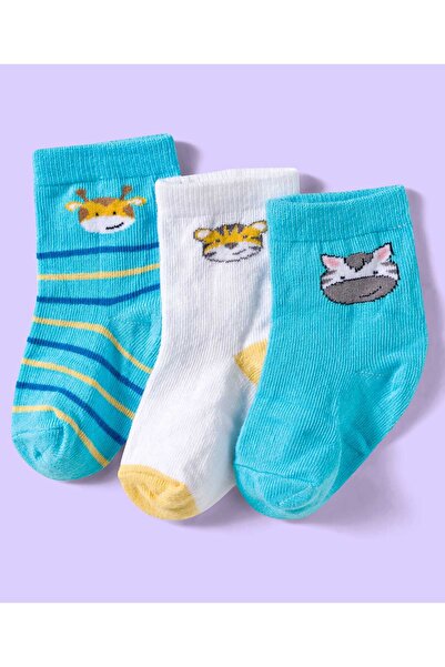 Cute Walk by Babyhug Ankle Length Antibacterial Socks With Stripes & Cat Prin...