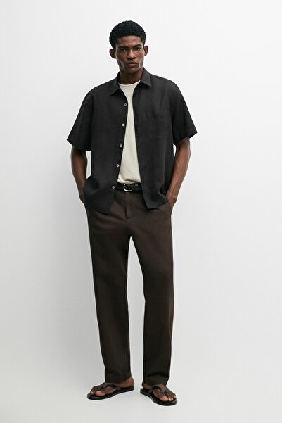 Massimo Dutti Regular fit kısa kollu %100 keten gömlek
