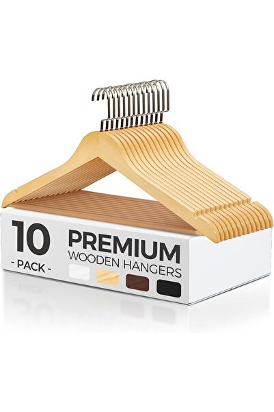 Arabest 10 Pcs Natural Wooden Shirt Hangers,Clothes Hangers with Non-Slip Rub...