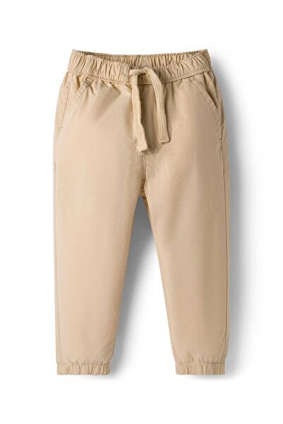Babyhug Cotton Woven Full Length Solid Trousers With Adjustable Elastic - Beige
