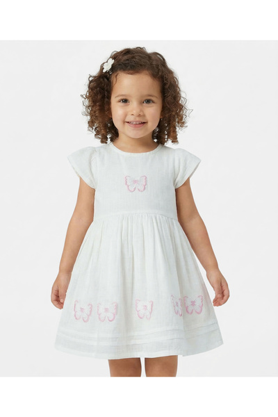 Bonfino 100% Cotton Dress with 3D Flower Applique - White