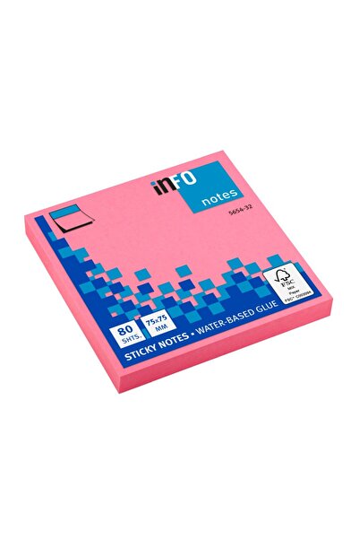 INFO NOTES Notițe adezive 75 x 75 mm 80 de coli roz strălucitor